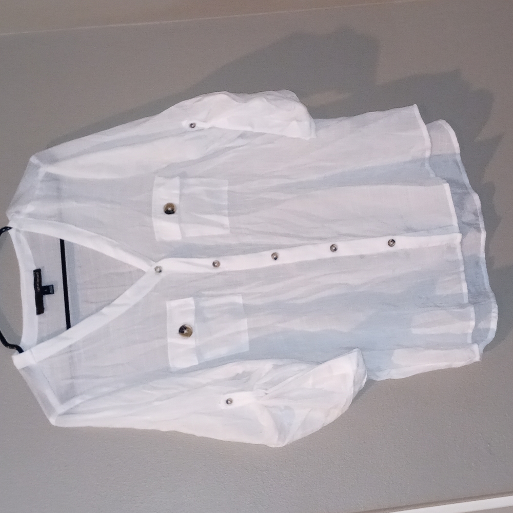 Harve Benard White Flowy Gauze Blouse Large